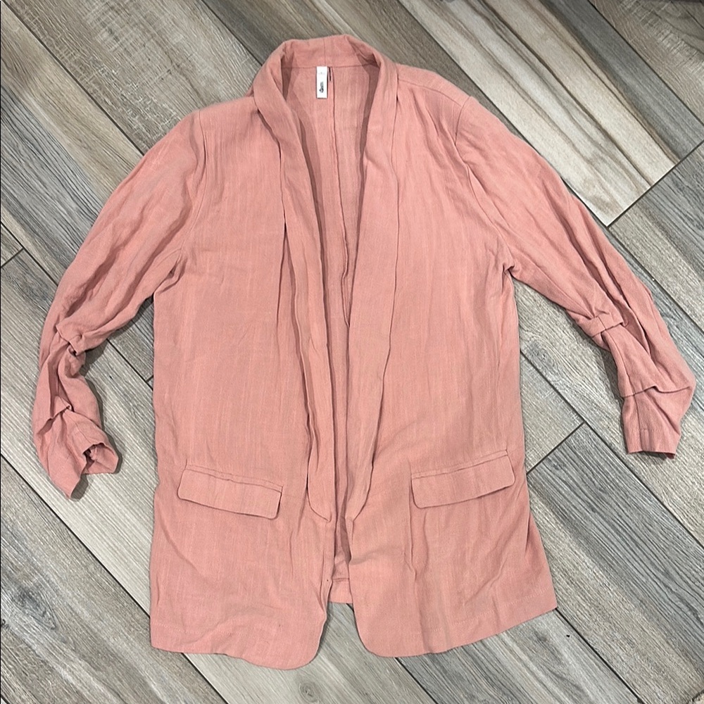 Glam Pink Blazer with Ruched Sleeves
